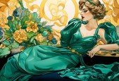Illustration Fashion Design with Art Nouveau -Flower drawing