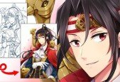 Manga Drawing  Digital Illustration - beautiful Momotaro
