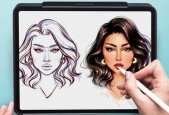 Woman portrait procreate , cartoon logo drawing + Stickers